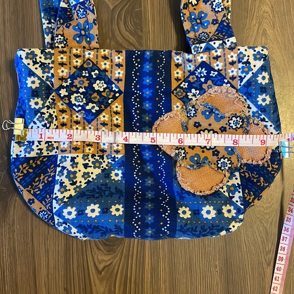 Patchwork Quilted Blue & Tan Small Shoulder Bag - Picture 7 of 9